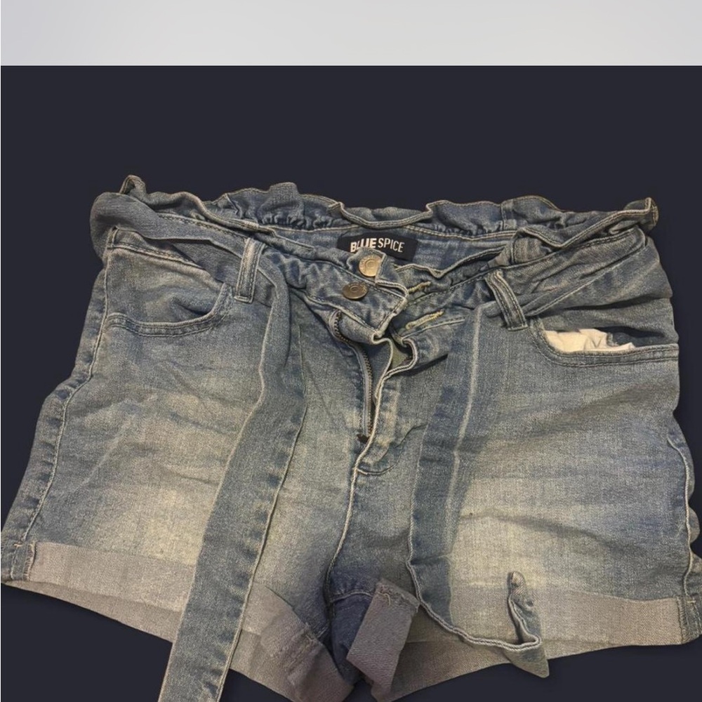 Blue Spice Ruffled Denim Jean Shorts